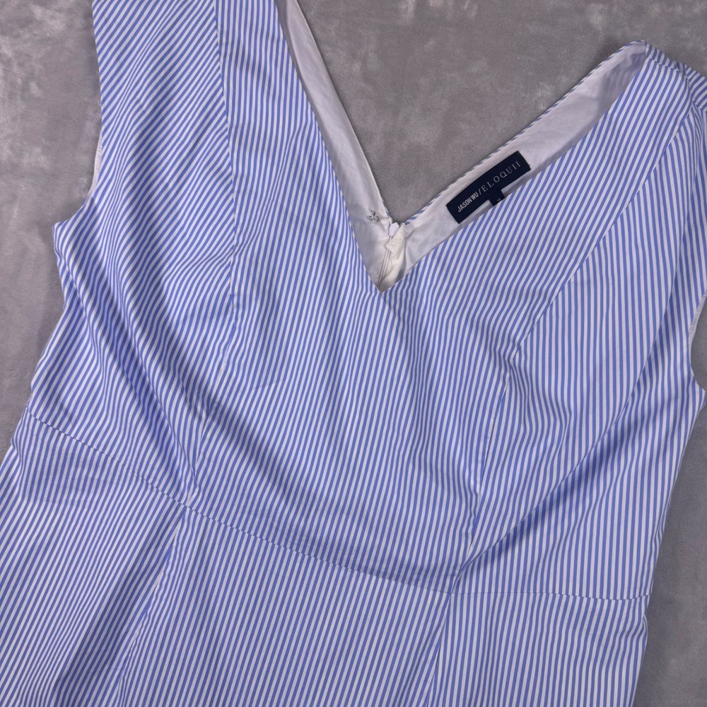 Jason Wu x Eloquii Blue White Striped Ruffle Hem V-Neck Dress Womens 18 Plus